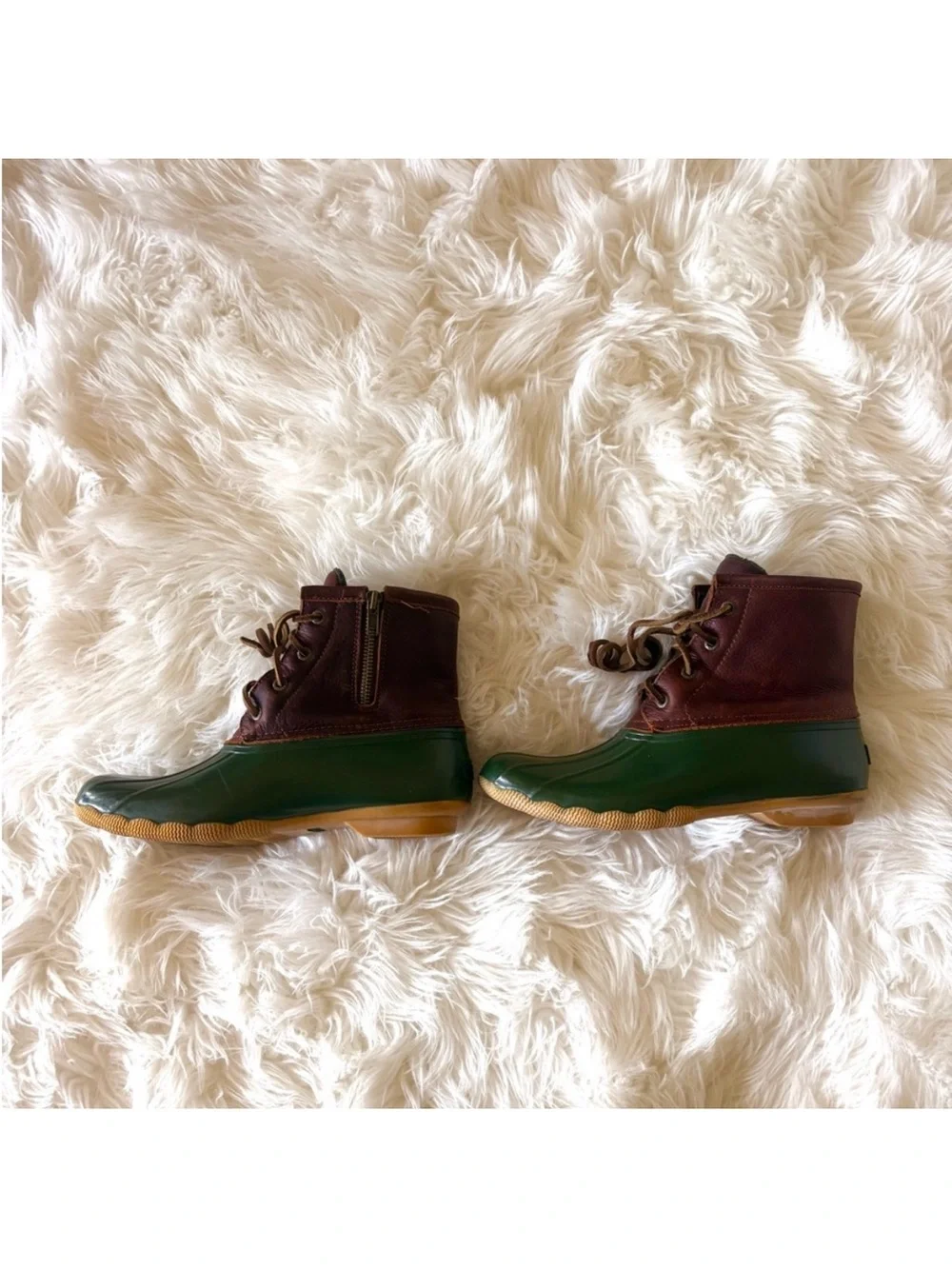 Sperry Green & Brown Duck Boots  Size 8